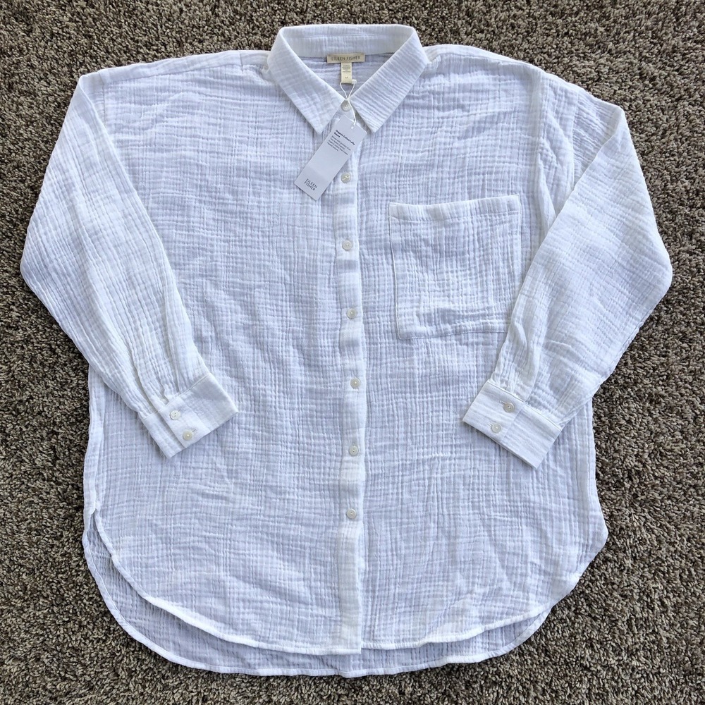 Eileen Fisher White Gauze Button-Front Shirt